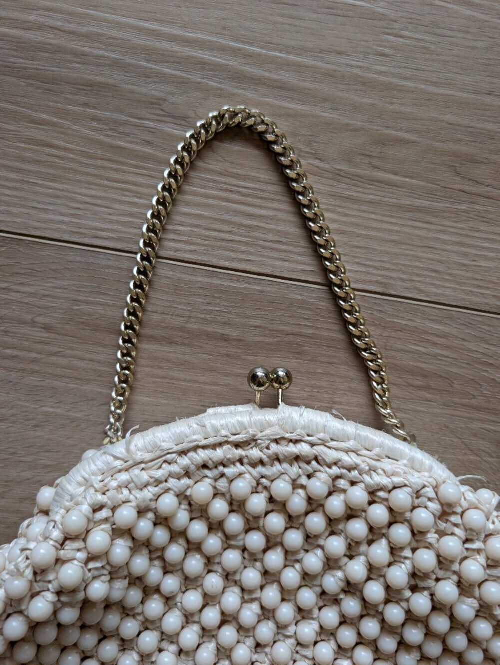 Vintage Bag By Donna Cream Beaded Handbag with Gold Chain - Picture 7 of 8